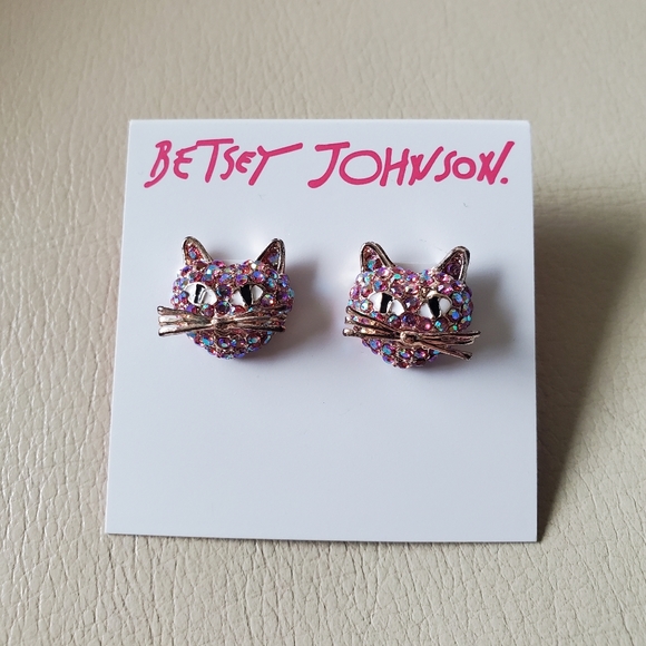 Betsey Johnson jewel cat stud earrings